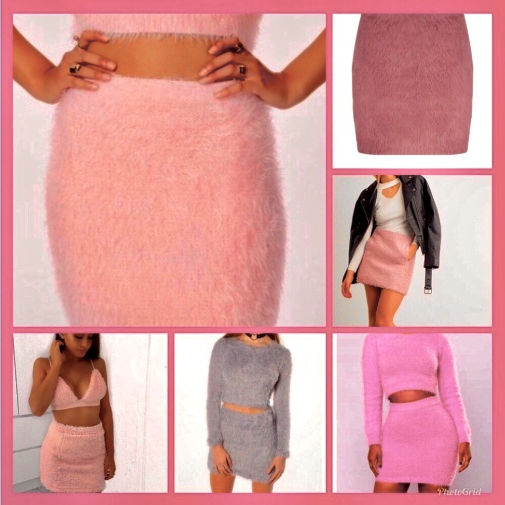 Hot & Delicious fuzzy, knit, eyelash or boucle style in skirt coral pink NEW